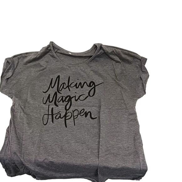 Revolve Making Magic Happen T-shirt Sz L GRAY Cursive Letters Preppy Boho Casual - Picture 4 of 13